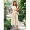 imageECOWISH Summer Maxi Dress Women Cocktail Formal Wedding Guest Long Short Sleeve Pleated Dresses Empire Waist Crew Neck Slit30beige