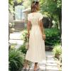 imageECOWISH Summer Maxi Dress Women Cocktail Formal Wedding Guest Long Short Sleeve Pleated Dresses Empire Waist Crew Neck Slit30beige