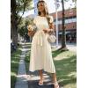 imageECOWISH Summer Maxi Dress Women Cocktail Formal Wedding Guest Long Short Sleeve Pleated Dresses Empire Waist Crew Neck Slit30beige
