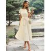 imageECOWISH Summer Maxi Dress Women Cocktail Formal Wedding Guest Long Short Sleeve Pleated Dresses Empire Waist Crew Neck Slit30beige