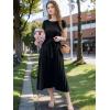 imageECOWISH Summer Maxi Dress Women Cocktail Formal Wedding Guest Long Short Sleeve Pleated Dresses Empire Waist Crew Neck Slit30black