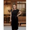 imageECOWISH Summer Maxi Dress Women Cocktail Formal Wedding Guest Long Short Sleeve Pleated Dresses Empire Waist Crew Neck Slit30black