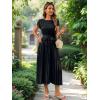 imageECOWISH Summer Maxi Dress Women Cocktail Formal Wedding Guest Long Short Sleeve Pleated Dresses Empire Waist Crew Neck Slit30black