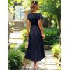 imageECOWISH Summer Maxi Dress Women Cocktail Formal Wedding Guest Long Short Sleeve Pleated Dresses Empire Waist Crew Neck Slit30navy Blue