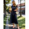imageECOWISH Summer Maxi Dress Women Cocktail Formal Wedding Guest Long Short Sleeve Pleated Dresses Empire Waist Crew Neck Slit30navy Blue