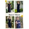 imageECOWISH Summer Maxi Dress Women Cocktail Formal Wedding Guest Long Short Sleeve Pleated Dresses Empire Waist Crew Neck Slit30navy Blue