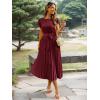 imageECOWISH Summer Maxi Dress Women Cocktail Formal Wedding Guest Long Short Sleeve Pleated Dresses Empire Waist Crew Neck Slit30wine Red