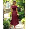imageECOWISH Summer Maxi Dress Women Cocktail Formal Wedding Guest Long Short Sleeve Pleated Dresses Empire Waist Crew Neck Slit30wine Red