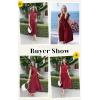 imageECOWISH Summer Maxi Dress Women Cocktail Formal Wedding Guest Long Short Sleeve Pleated Dresses Empire Waist Crew Neck Slit30wine Red