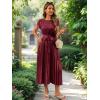 imageECOWISH Summer Maxi Dress Women Cocktail Formal Wedding Guest Long Short Sleeve Pleated Dresses Empire Waist Crew Neck Slit30wine Red
