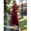 imageECOWISH Summer Maxi Dress Women Cocktail Formal Wedding Guest Long Short Sleeve Pleated Dresses Empire Waist Crew Neck Slit30wine Red