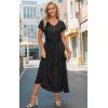 imageECOWISH Summer Maxi Dress Women Cocktail Formal Wedding Guest Long Short Sleeve Pleated Dresses Empire Waist Crew Neck Slit42black