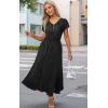 imageECOWISH Summer Maxi Dress Women Cocktail Formal Wedding Guest Long Short Sleeve Pleated Dresses Empire Waist Crew Neck Slit42black
