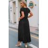 imageECOWISH Summer Maxi Dress Women Cocktail Formal Wedding Guest Long Short Sleeve Pleated Dresses Empire Waist Crew Neck Slit42black