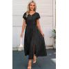 imageECOWISH Summer Maxi Dress Women Cocktail Formal Wedding Guest Long Short Sleeve Pleated Dresses Empire Waist Crew Neck Slit42black