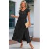 imageECOWISH Summer Maxi Dress Women Cocktail Formal Wedding Guest Long Short Sleeve Pleated Dresses Empire Waist Crew Neck Slit42black