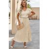 imageECOWISH Summer Maxi Dress Women Cocktail Formal Wedding Guest Long Short Sleeve Pleated Dresses Empire Waist Crew Neck Slit42champagne