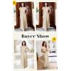 imageECOWISH Summer Maxi Dress Women Cocktail Formal Wedding Guest Long Short Sleeve Pleated Dresses Empire Waist Crew Neck Slit42champagne