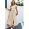 imageECOWISH Summer Maxi Dress Women Cocktail Formal Wedding Guest Long Short Sleeve Pleated Dresses Empire Waist Crew Neck Slit42champagne