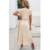imageECOWISH Summer Maxi Dress Women Cocktail Formal Wedding Guest Long Short Sleeve Pleated Dresses Empire Waist Crew Neck Slit42champagne