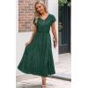 imageECOWISH Summer Maxi Dress Women Cocktail Formal Wedding Guest Long Short Sleeve Pleated Dresses Empire Waist Crew Neck Slit42green