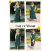 imageECOWISH Summer Maxi Dress Women Cocktail Formal Wedding Guest Long Short Sleeve Pleated Dresses Empire Waist Crew Neck Slit42green