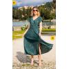 imageECOWISH Summer Maxi Dress Women Cocktail Formal Wedding Guest Long Short Sleeve Pleated Dresses Empire Waist Crew Neck Slit42green