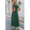imageECOWISH Summer Maxi Dress Women Cocktail Formal Wedding Guest Long Short Sleeve Pleated Dresses Empire Waist Crew Neck Slit42green