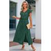 imageECOWISH Summer Maxi Dress Women Cocktail Formal Wedding Guest Long Short Sleeve Pleated Dresses Empire Waist Crew Neck Slit42green