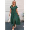 imageECOWISH Summer Maxi Dress Women Cocktail Formal Wedding Guest Long Short Sleeve Pleated Dresses Empire Waist Crew Neck Slit42green