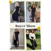 imageECOWISH Summer Maxi Dress Women Cocktail Formal Wedding Guest Long Short Sleeve Pleated Dresses Empire Waist Crew Neck SlitBlack