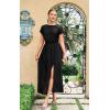 imageECOWISH Summer Maxi Dress Women Cocktail Formal Wedding Guest Long Short Sleeve Pleated Dresses Empire Waist Crew Neck SlitBlack