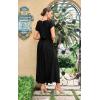 imageECOWISH Summer Maxi Dress Women Cocktail Formal Wedding Guest Long Short Sleeve Pleated Dresses Empire Waist Crew Neck SlitBlack