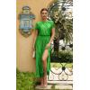 imageECOWISH Summer Maxi Dress Women Cocktail Formal Wedding Guest Long Short Sleeve Pleated Dresses Empire Waist Crew Neck SlitBrilliant Green