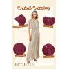 imageECOWISH Summer Maxi Dress Women Cocktail Formal Wedding Guest Long Short Sleeve Pleated Dresses Empire Waist Crew Neck SlitChampagne