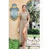 imageECOWISH Summer Maxi Dress Women Cocktail Formal Wedding Guest Long Short Sleeve Pleated Dresses Empire Waist Crew Neck SlitChampagne