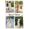imageECOWISH Summer Maxi Dress Women Cocktail Formal Wedding Guest Long Short Sleeve Pleated Dresses Empire Waist Crew Neck SlitChampagne