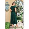 imageECOWISH Summer Maxi Dress Women Cocktail Formal Wedding Guest Long Short Sleeve Pleated Dresses Empire Waist Crew Neck SlitGreen
