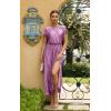 imageECOWISH Summer Maxi Dress Women Cocktail Formal Wedding Guest Long Short Sleeve Pleated Dresses Empire Waist Crew Neck SlitGrey Purple