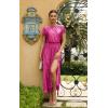 imageECOWISH Summer Maxi Dress Women Cocktail Formal Wedding Guest Long Short Sleeve Pleated Dresses Empire Waist Crew Neck SlitPink