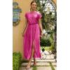 imageECOWISH Summer Maxi Dress Women Cocktail Formal Wedding Guest Long Short Sleeve Pleated Dresses Empire Waist Crew Neck SlitPink