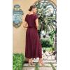imageECOWISH Summer Maxi Dress Women Cocktail Formal Wedding Guest Long Short Sleeve Pleated Dresses Empire Waist Crew Neck SlitWine Red