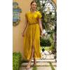 imageECOWISH Summer Maxi Dress Women Cocktail Formal Wedding Guest Long Short Sleeve Pleated Dresses Empire Waist Crew Neck SlitYellow
