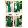 imageECOWISH Womens Midi Dress Summer Spring Short Sleeve Button Front Casual A Line Maxi Shirt Dresses with V Neck Pockets 202525green