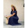 imageECOWISH Womens Midi Dress Summer Spring Short Sleeve Button Front Casual A Line Maxi Shirt Dresses with V Neck Pockets 202525navy Blue