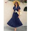 imageECOWISH Womens Midi Dress Summer Spring Short Sleeve Button Front Casual A Line Maxi Shirt Dresses with V Neck Pockets 202525navy Blue