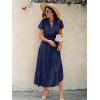 imageECOWISH Womens Midi Dress Summer Spring Short Sleeve Button Front Casual A Line Maxi Shirt Dresses with V Neck Pockets 202525navy Blue