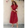 imageECOWISH Womens Midi Dress Summer Spring Short Sleeve Button Front Casual A Line Maxi Shirt Dresses with V Neck Pockets 202525red