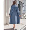 imageECOWISH Womens Midi Dress Summer Spring Short Sleeve Button Front Casual A Line Maxi Shirt Dresses with V Neck Pockets 202563gray Blue