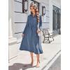 imageECOWISH Womens Midi Dress Summer Spring Short Sleeve Button Front Casual A Line Maxi Shirt Dresses with V Neck Pockets 202563gray Blue